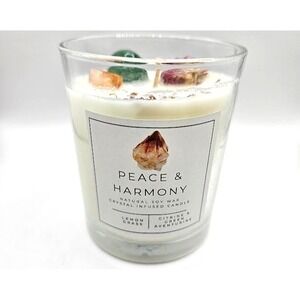 Peace & Harmony Natural Soy Wax Infused Candle Lemon Grass‎ Citrine Aventurine